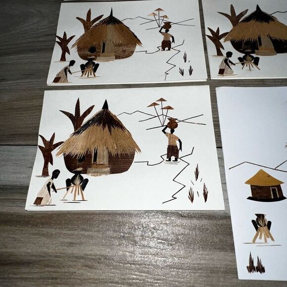 Vintage Wood Cut Veneer Blank Cards Caribbean Handmade Set 10 4”X5.5” Ethnic - Picture 8 of 10